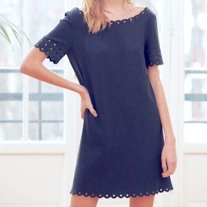 Claudie Pierlot Eyelet Blue Mini Dress Shift Designer Elegant Minimalist Size 4